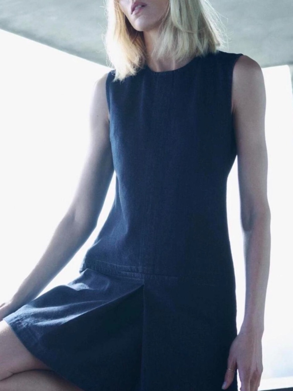 Zara Dark Blue Sleeveless Denim Mini Dress